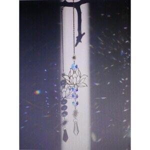 Golden Lotus Flower Sun Catcher 14” Crystal Colorful Prism Car Window Garden NIP